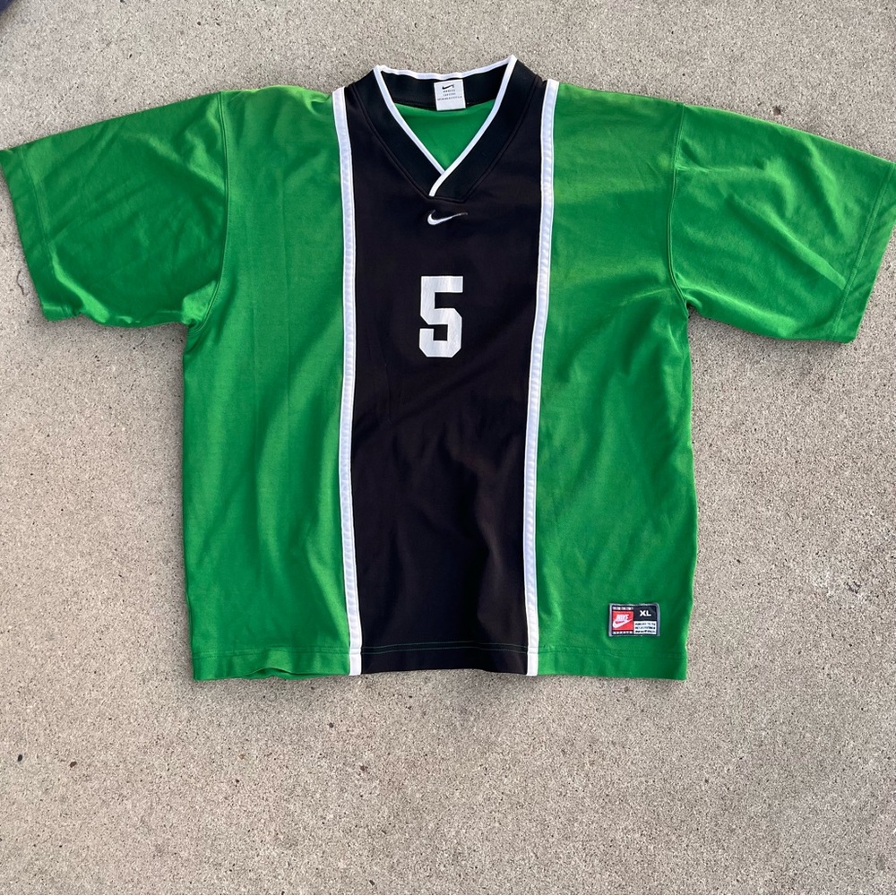 Vintage 90s Nike Green and Black 5 Soccer Jersey Size XL